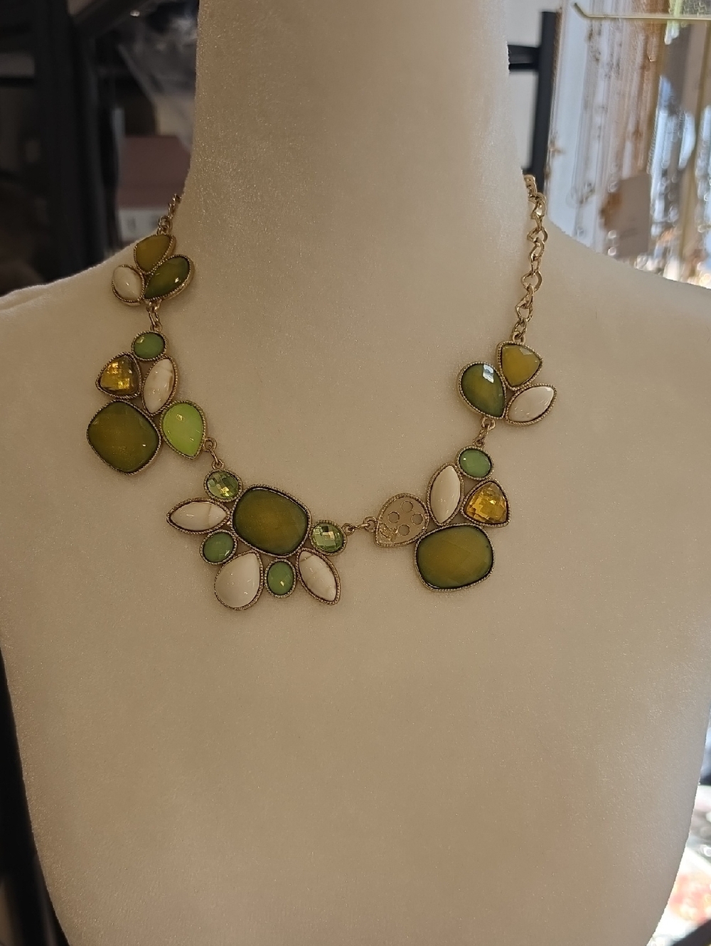 Garage Gold-Tone Green, Lime & Cream Statement Necklace